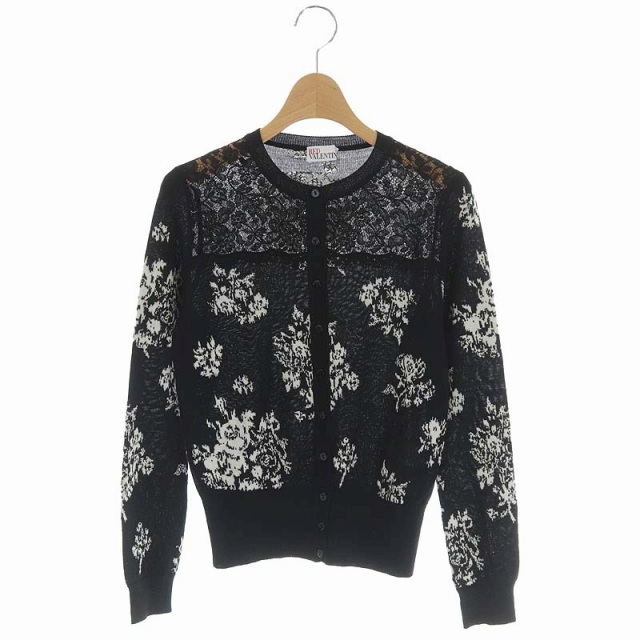 XL(LL)【高価値】VALENTINO レース付きカーディガン 黒 カーディガン ...