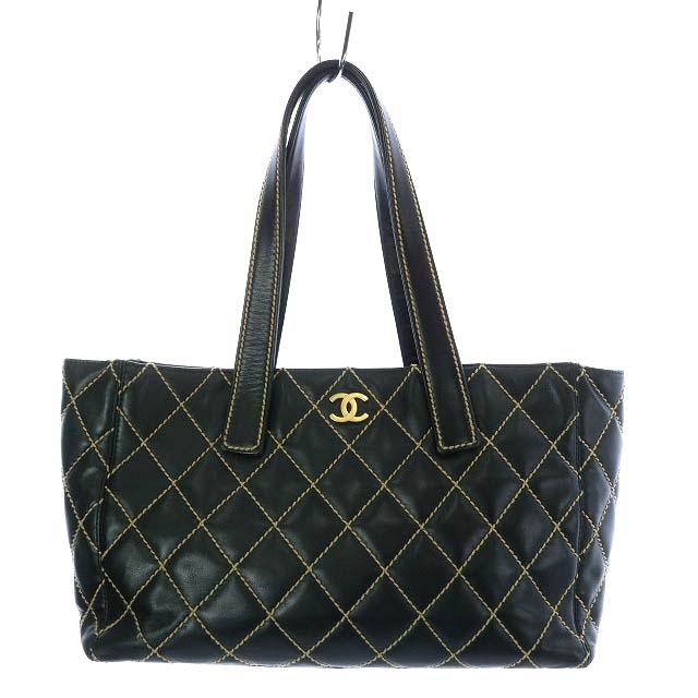 シャネル ワイルドステッチ ココマーク キルティング トートバッグ 横長 9番代