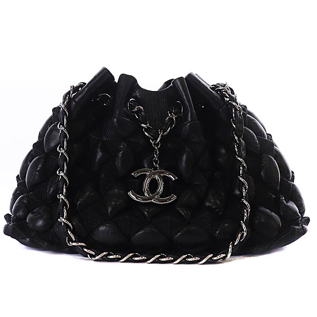 シャネル バブルキルト ココマーク レザー キャンバス チェーン バッグ