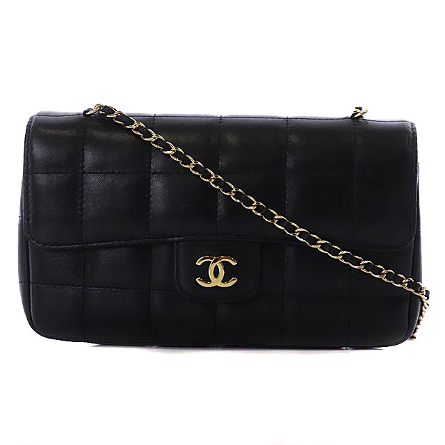 シャネル チョコバー ラムスキン ココマーク カメリア チェーン ショルダーバッグ
