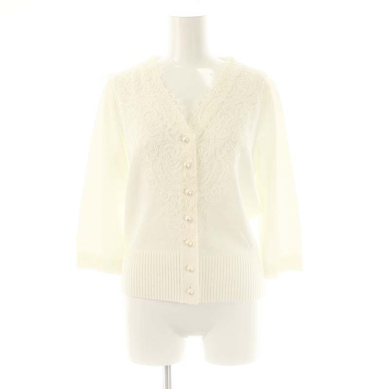 ルネ Rene フェイクパールスライダーフリルリブカーディガン 黒 ブラック