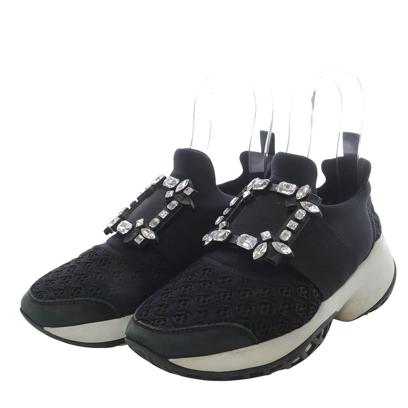 ★最終価格★ロジェビビエ★ROGER VIVIER★★37／5★24〜24.5 ブラック Woman ヴィヴ ラン ファブリック スニーカー