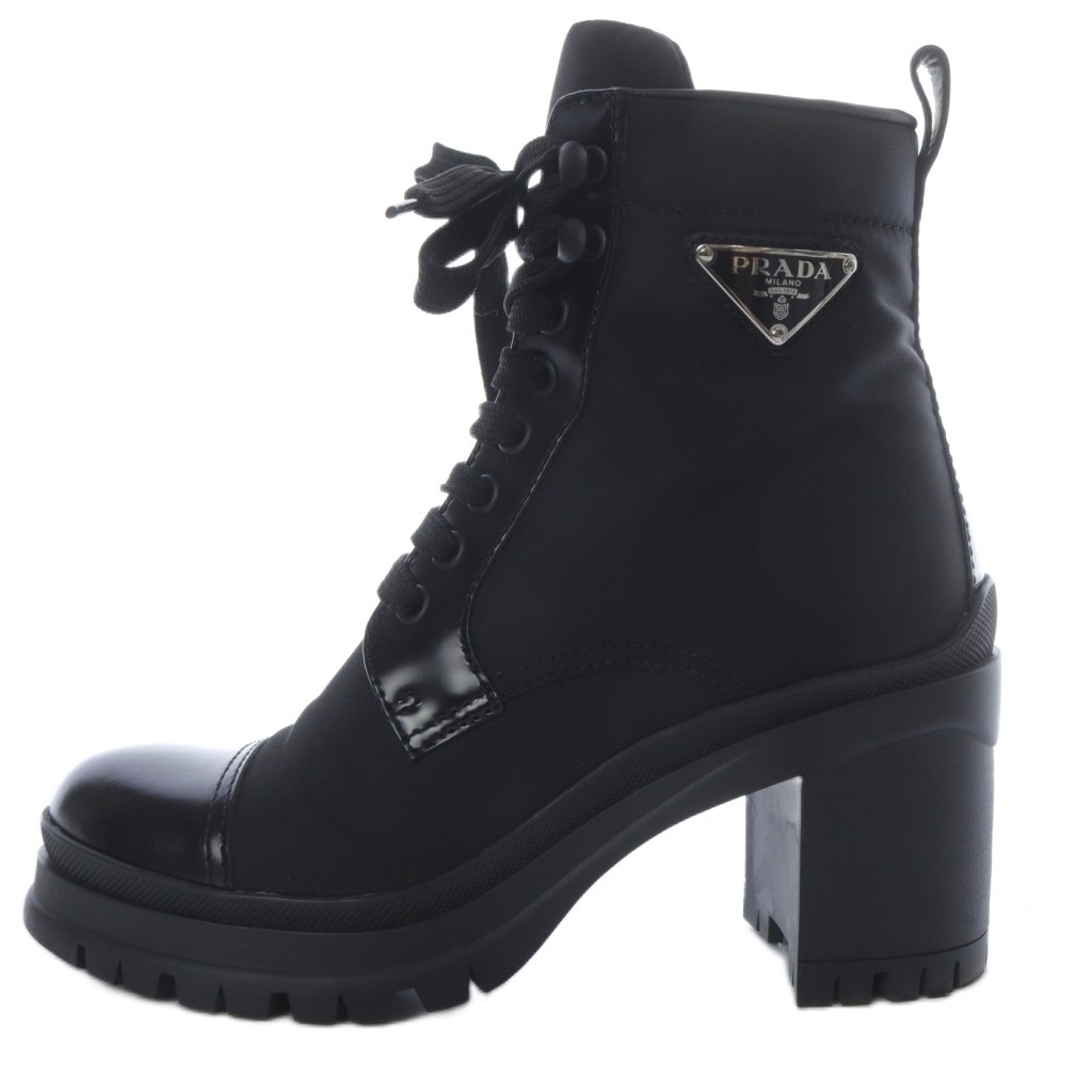 プラダ 1T708M Re-Nylon レザー レースアップ ショートブーツ