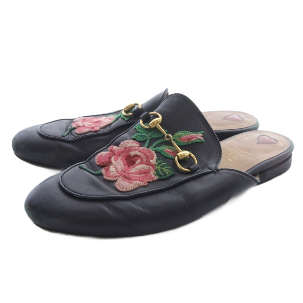 グッチ ホースビット フラワー刺繍サンダルミュール