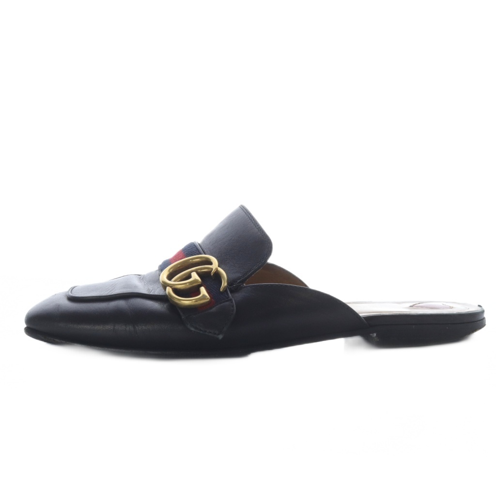 グッチ GGマーモント シェリーライン スクエアトゥ レザー ミュール サンダル プリンスタウン 423694