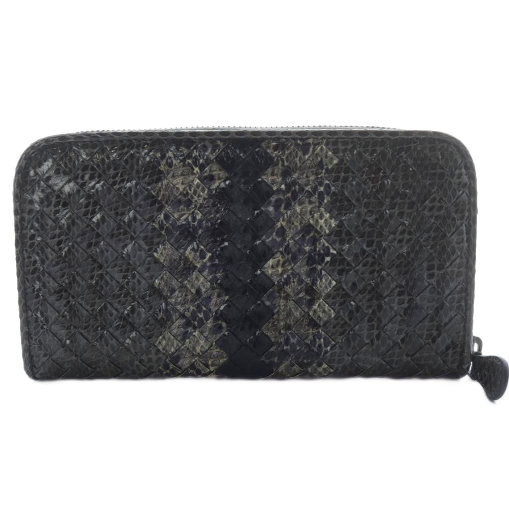 ボッテガヴェネタ イントレチャートパイソンラウンドジップ長財布